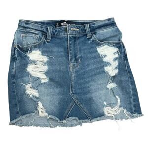 Hollister Distressed Denim Mini High Rise Vintage Skirt Size 1